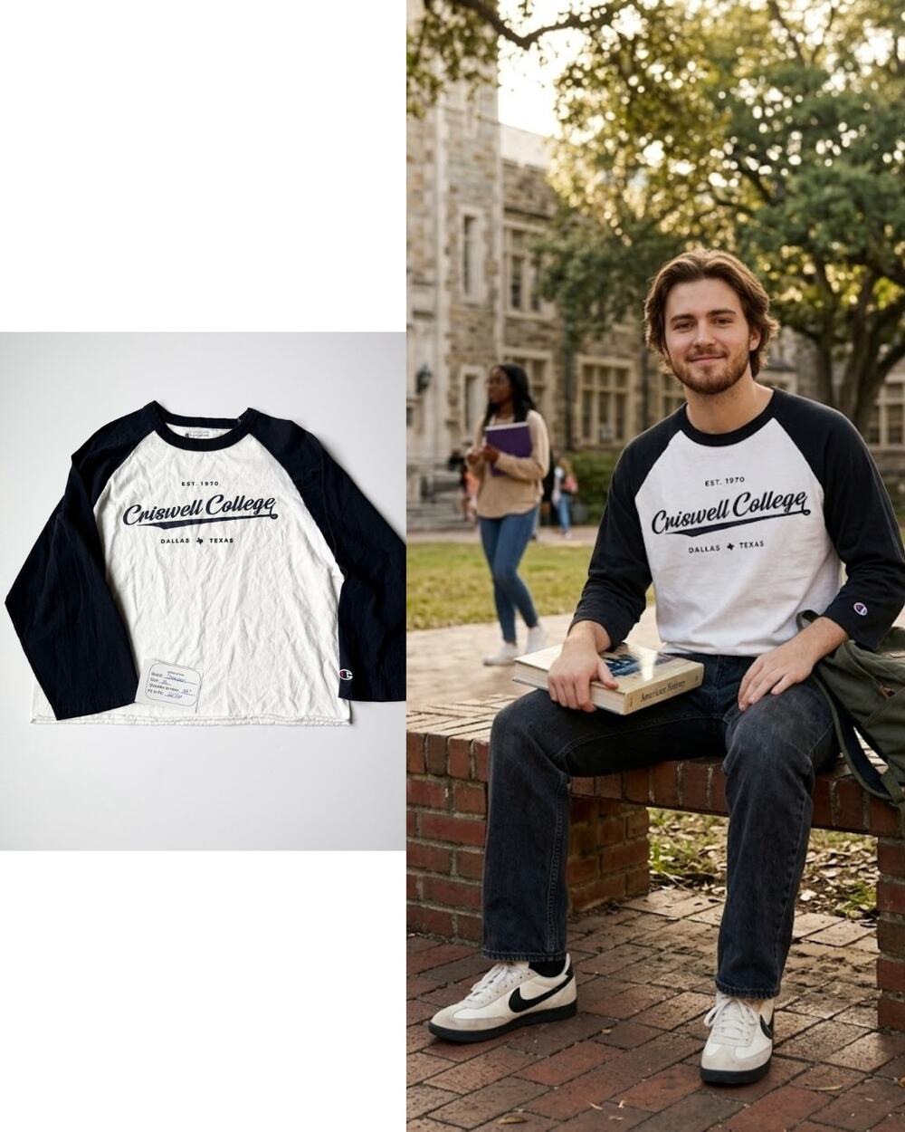 Champion Criswell College Dallas Texas Raglan Baseball Tee | Size XL
